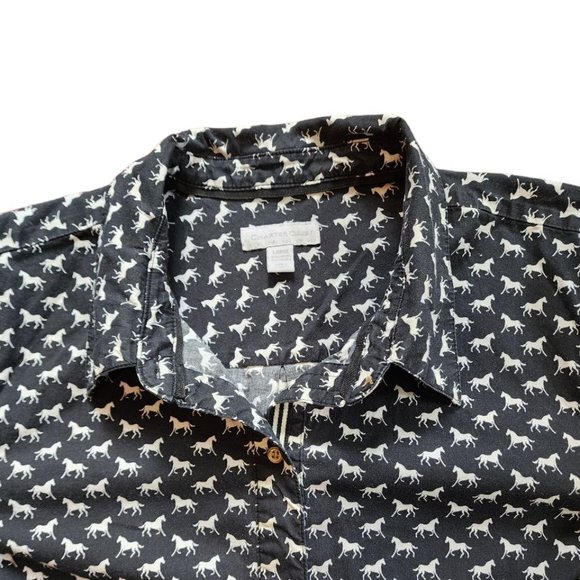 Charter Club Shirt Women's Size L Navy Horse Print Button Down - Picture 8 of 16